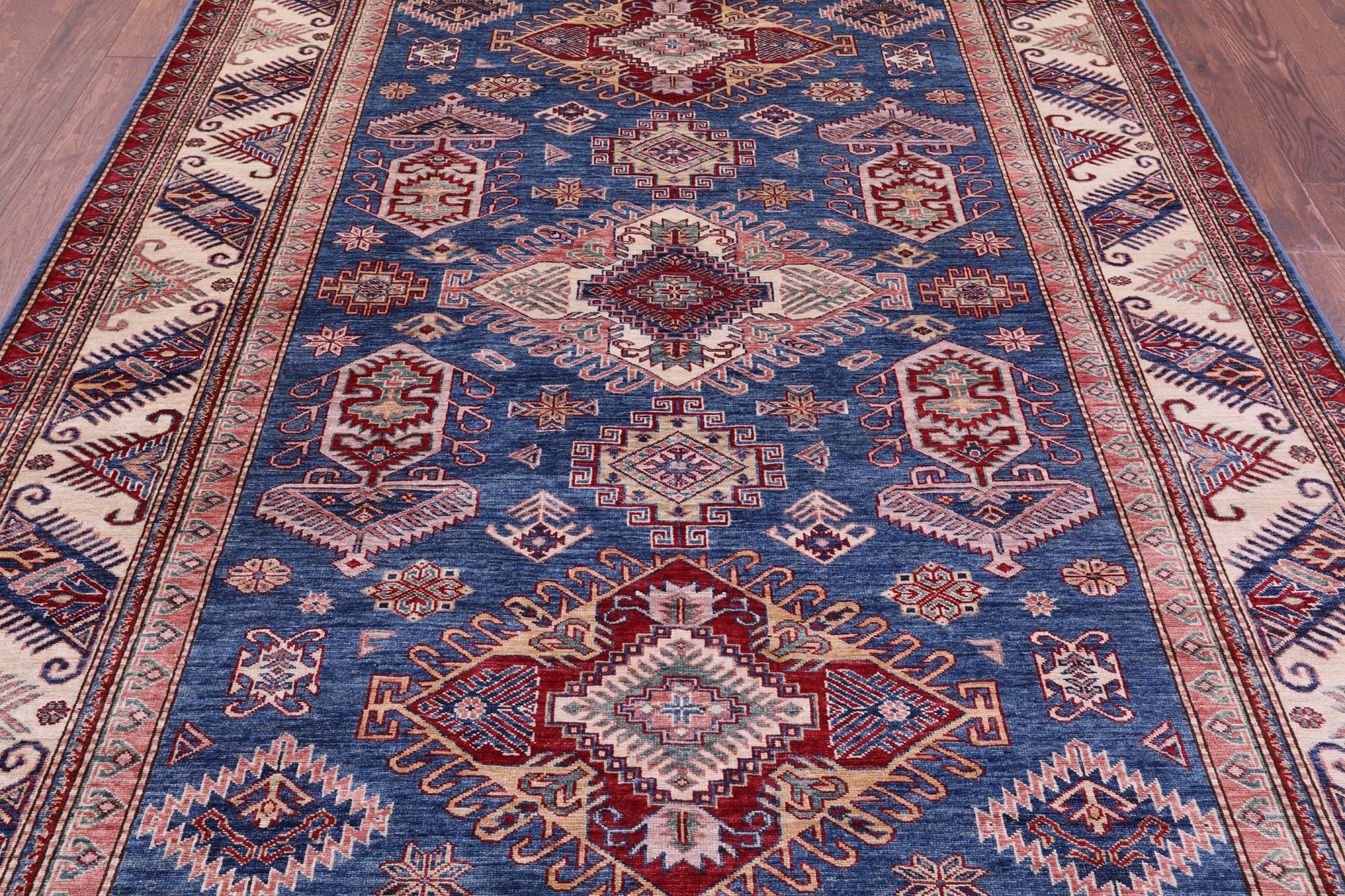Blue Super Kazak Hand Knotted Wool Rug - 6' 11" X 9' 7" - Golden Nile