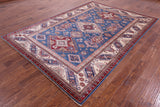 Blue Super Kazak Hand Knotted Wool Rug - 6' 11" X 9' 7" - Golden Nile