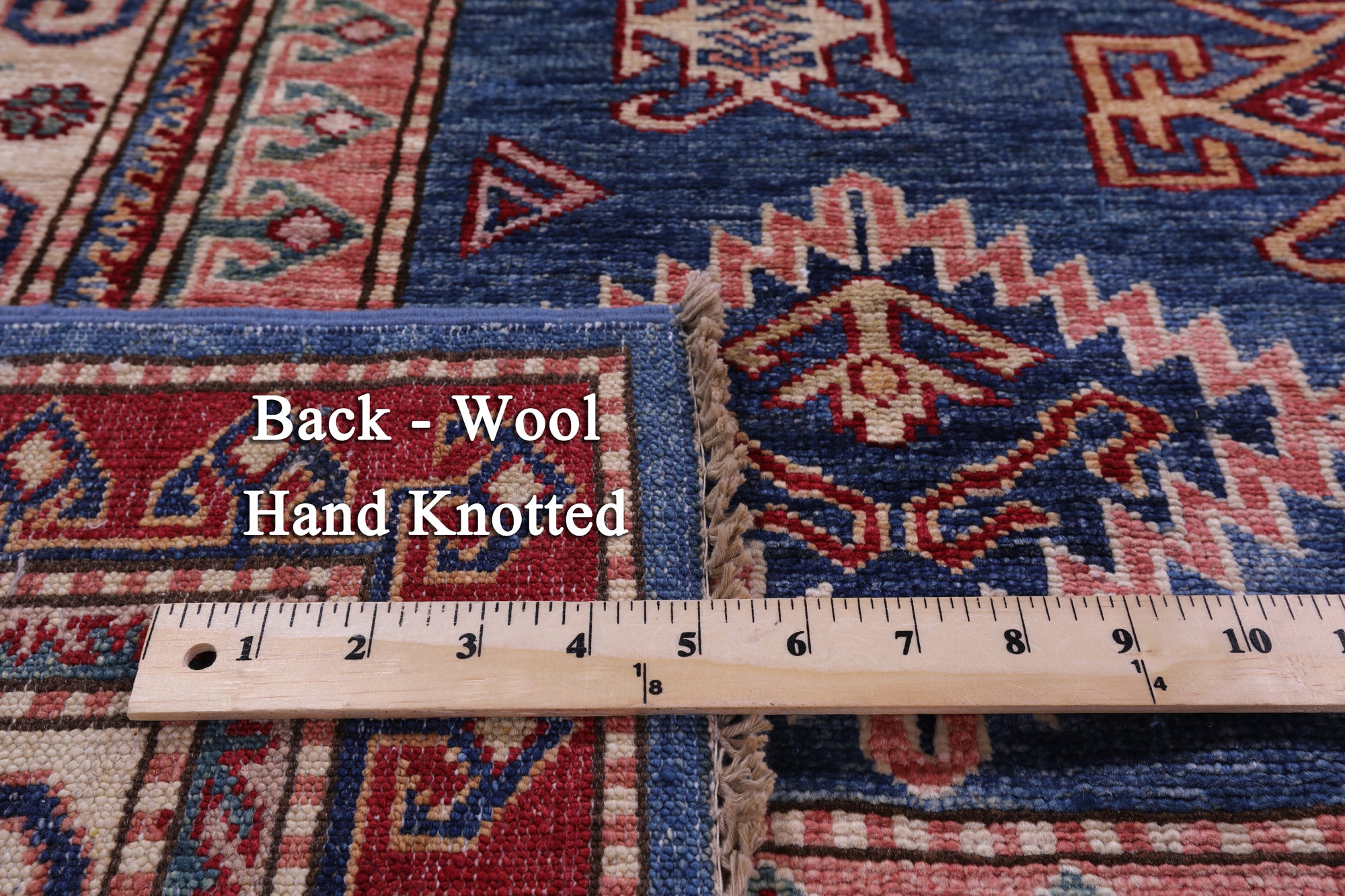 Blue Super Kazak Hand Knotted Wool Rug - 6' 11" X 9' 7" - Golden Nile
