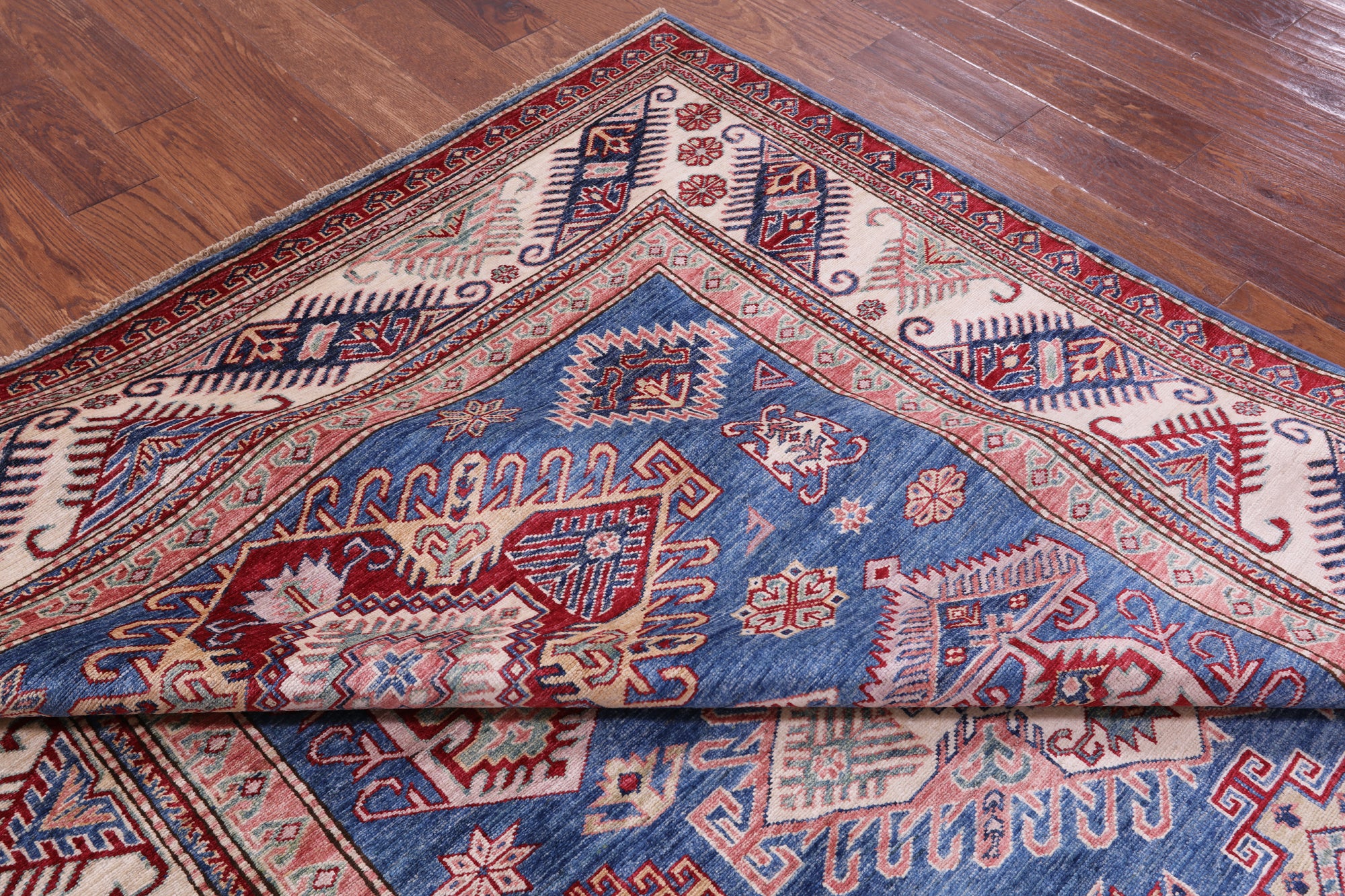 Blue Super Kazak Hand Knotted Wool Rug - 6' 11" X 9' 7" - Golden Nile