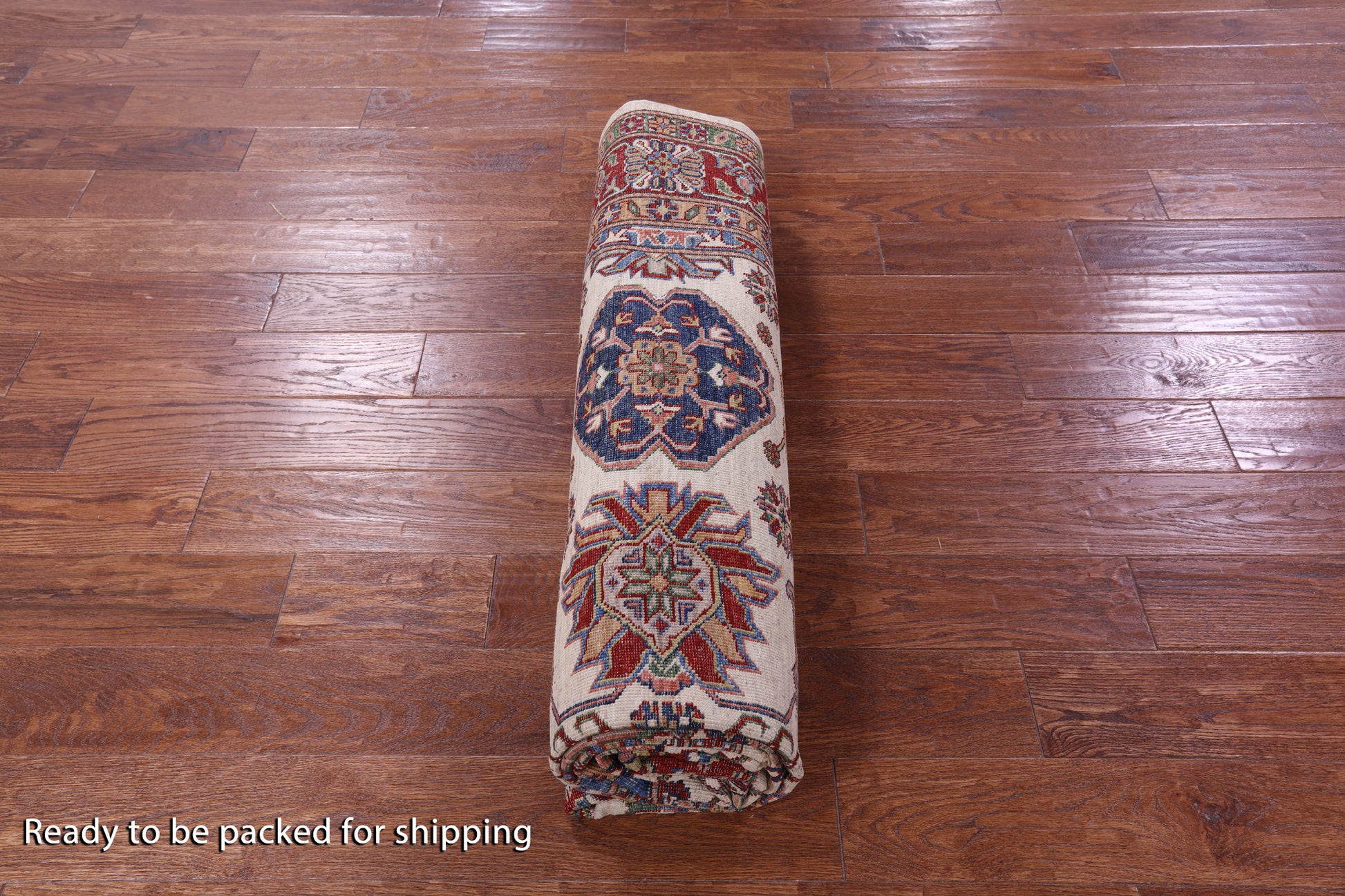 Ivory Super Kazak Hand Knotted Wool Rug - 6' 8" X 9' 10" - Golden Nile