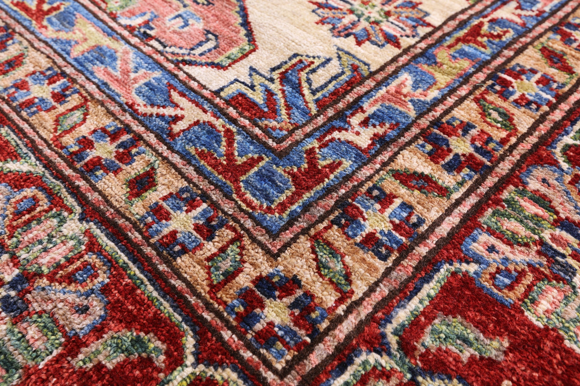 Ivory Super Kazak Hand Knotted Wool Rug - 6' 8" X 9' 10" - Golden Nile