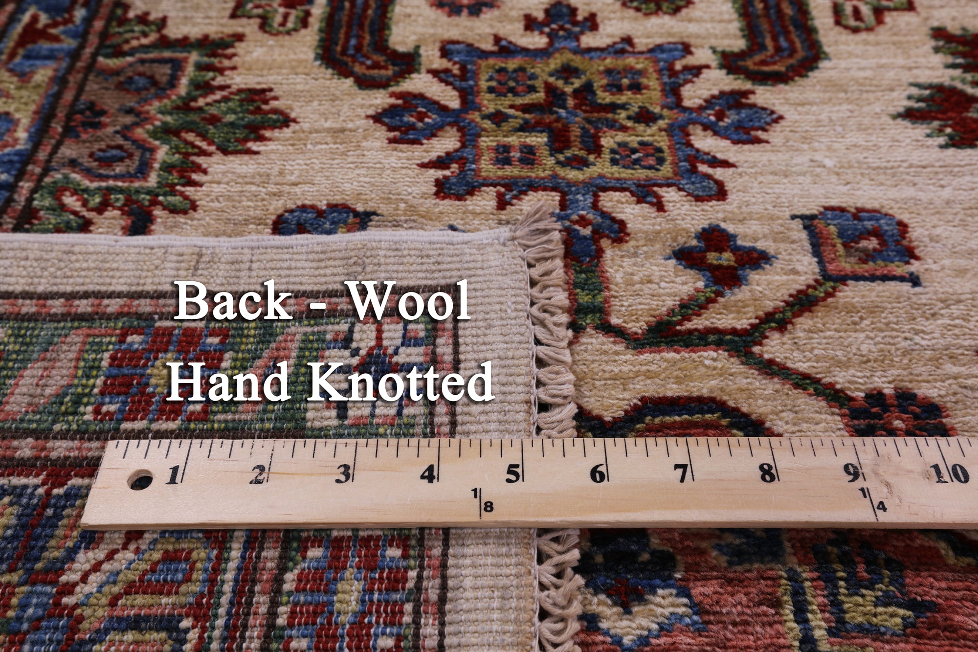 Ivory Super Kazak Hand Knotted Wool Rug - 6' 8" X 9' 10" - Golden Nile