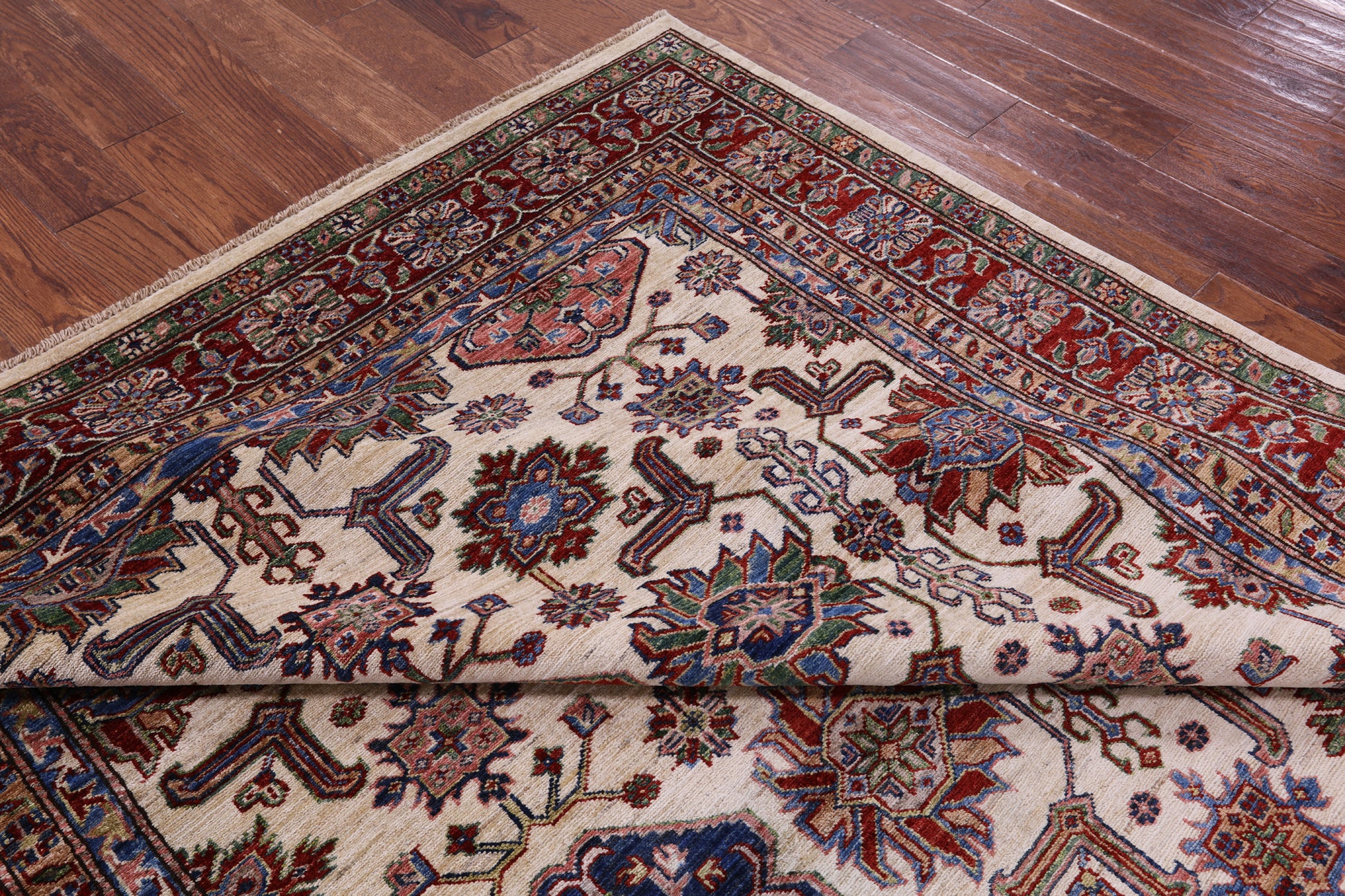 Ivory Super Kazak Hand Knotted Wool Rug - 6' 8" X 9' 10" - Golden Nile