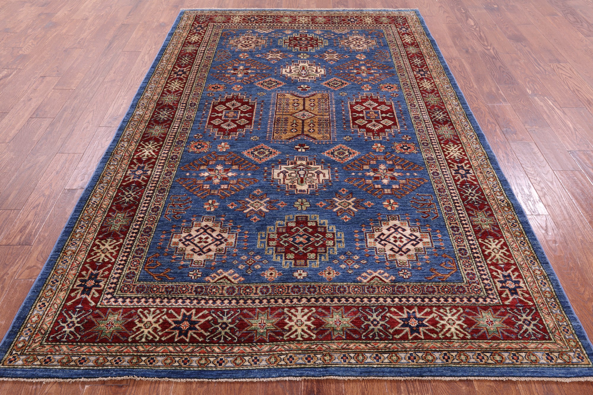 Blue Super Kazak Hand Knotted Wool Rug - 6' 0" X 9' 1" - Golden Nile