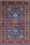 Blue Super Kazak Hand Knotted Wool Rug - 6' 0" X 9' 1" - Golden Nile