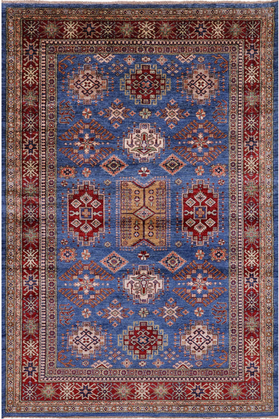 Blue Super Kazak Hand Knotted Wool Rug - 6' 0" X 9' 1" - Golden Nile
