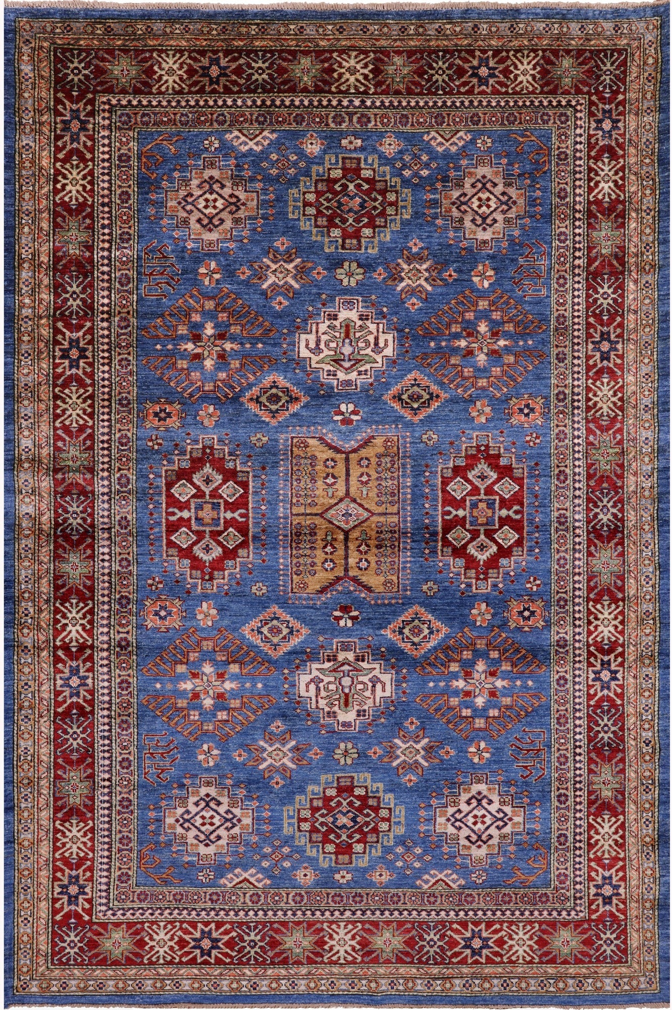 Blue Super Kazak Hand Knotted Wool Rug - 6' 0" X 9' 1" - Golden Nile