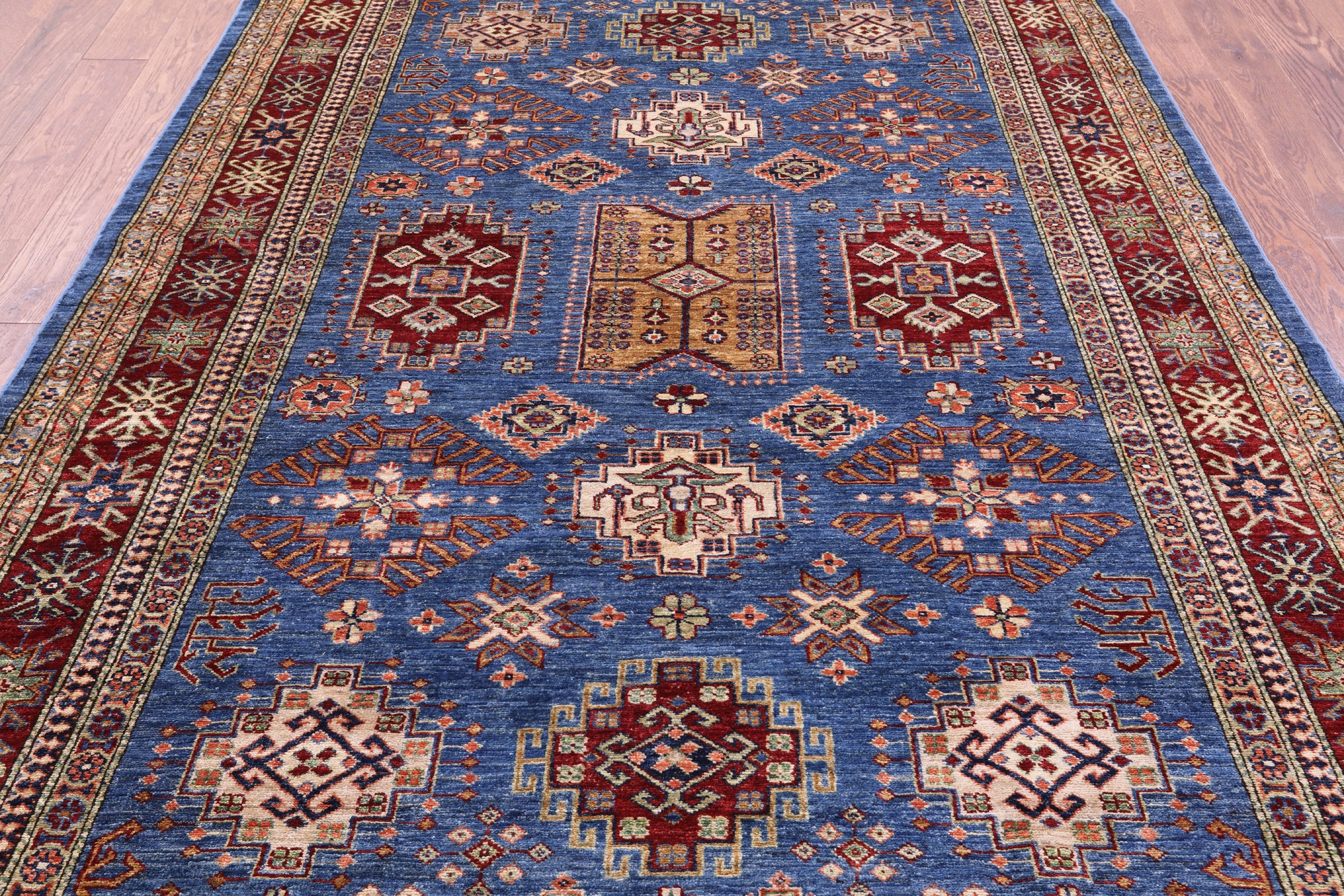 Blue Super Kazak Hand Knotted Wool Rug - 6' 0" X 9' 1" - Golden Nile