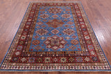 Blue Super Kazak Hand Knotted Wool Rug - 5' 9" X 7' 7" - Golden Nile