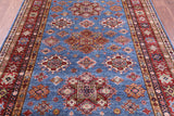 Blue Super Kazak Hand Knotted Wool Rug - 5' 9" X 7' 7" - Golden Nile