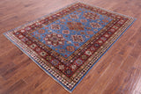 Blue Super Kazak Hand Knotted Wool Rug - 5' 9" X 7' 7" - Golden Nile
