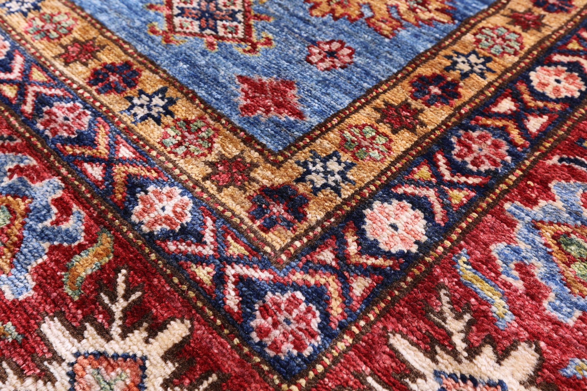 Blue Super Kazak Hand Knotted Wool Rug - 5' 9" X 7' 7" - Golden Nile