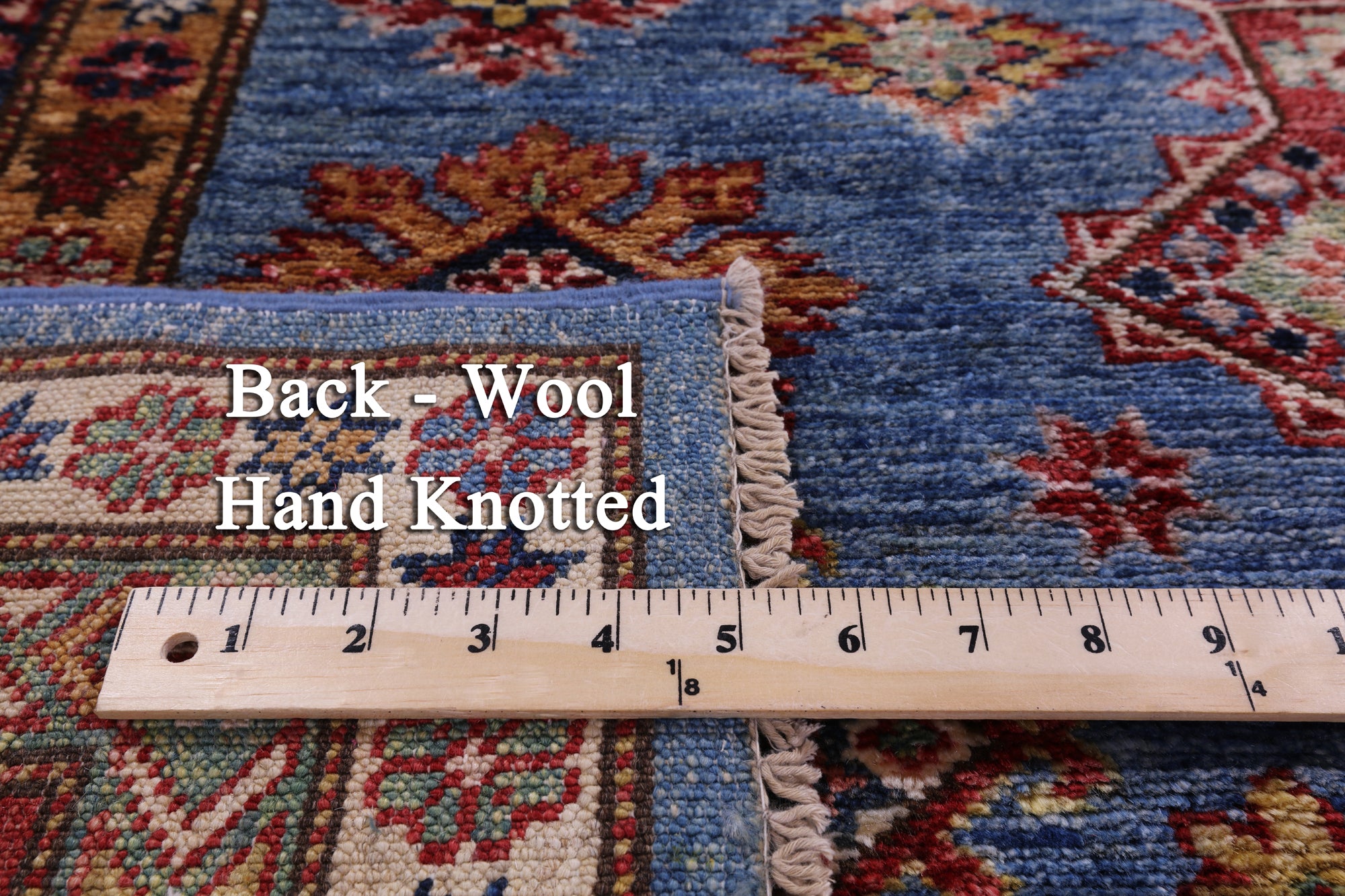 Blue Super Kazak Hand Knotted Wool Rug - 5' 9" X 7' 7" - Golden Nile