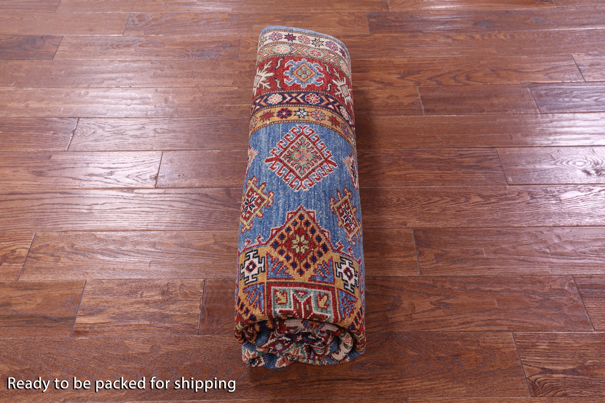 Blue Super Kazak Hand Knotted Wool Rug - 5' 9" X 7' 7" - Golden Nile