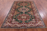 Green Super Kazak Hand Knotted Wool Rug - 5' 7" X 7' 10" - Golden Nile