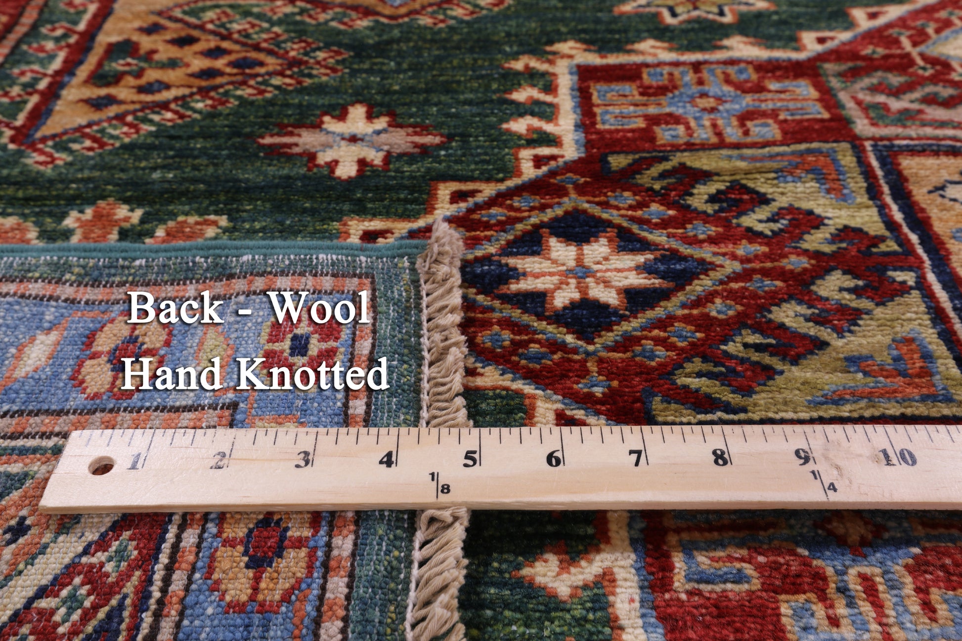 Green Super Kazak Hand Knotted Wool Rug - 5' 7" X 7' 10" - Golden Nile