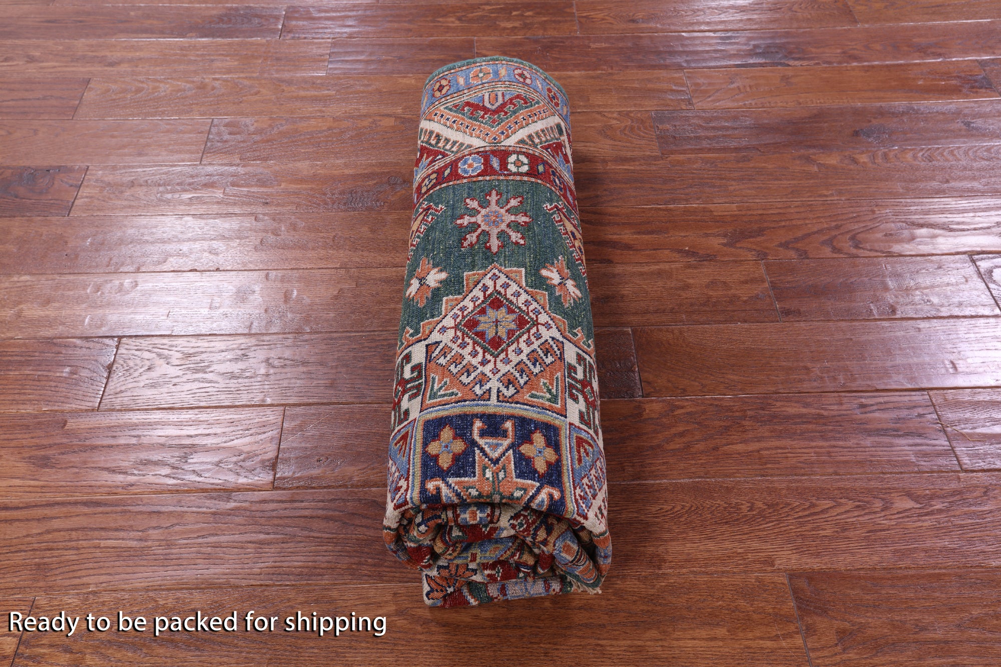 Green Super Kazak Hand Knotted Wool Rug - 5' 7" X 7' 10" - Golden Nile