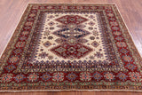 Ivory Square Super Kazak Hand Knotted Wool Rug - 6' 0" X 6' 2" - Golden Nile