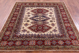 Ivory Square Super Kazak Hand Knotted Wool Rug - 6' 0" X 6' 2" - Golden Nile