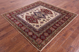 Ivory Square Super Kazak Hand Knotted Wool Rug - 6' 0" X 6' 2" - Golden Nile