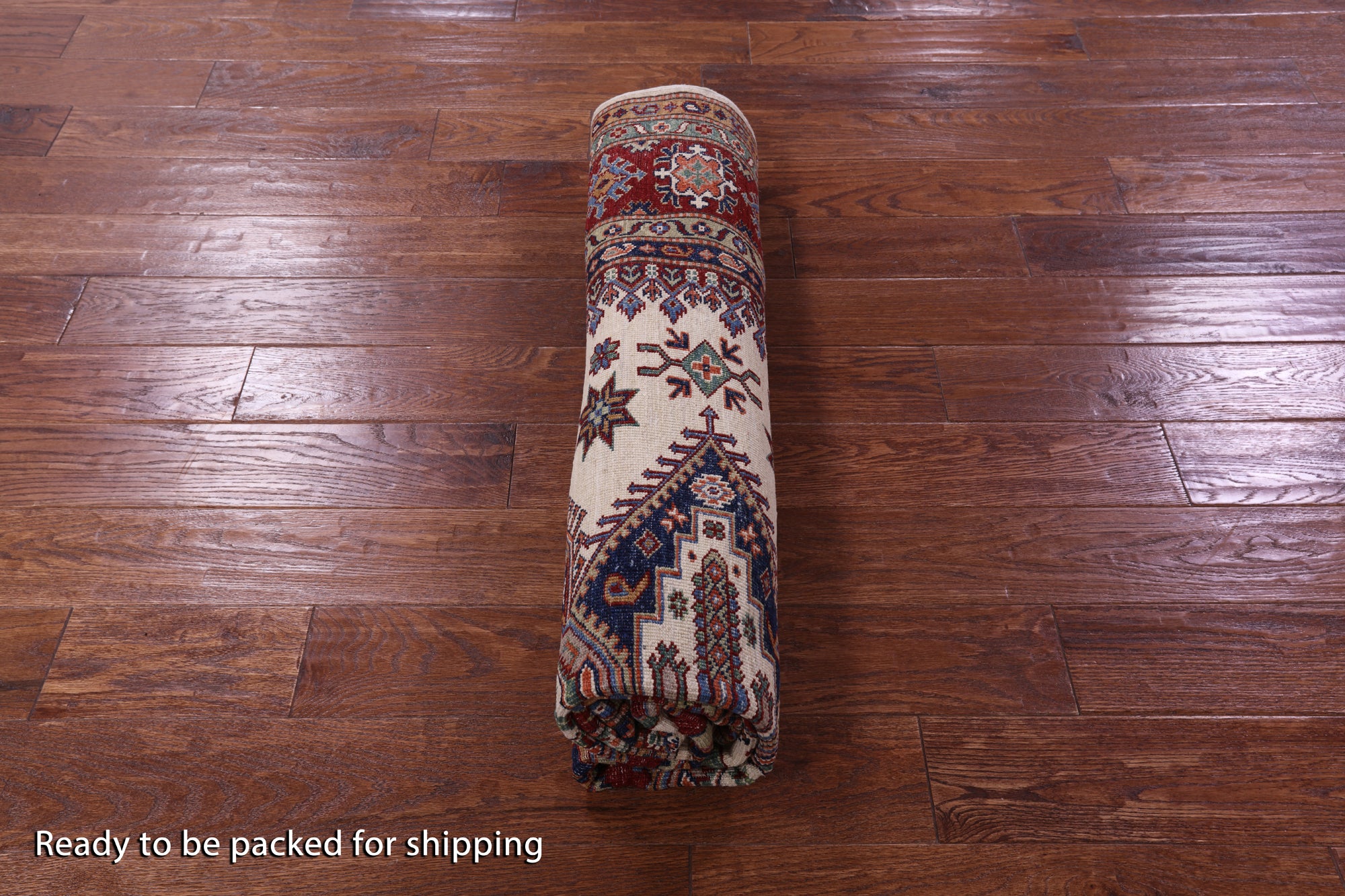 Ivory Square Super Kazak Hand Knotted Wool Rug - 6' 0" X 6' 2" - Golden Nile