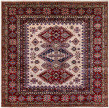 Ivory Square Super Kazak Hand Knotted Wool Rug - 6' 0" X 6' 2" - Golden Nile