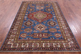 Blue Super Kazak Hand Knotted Wool Rug - 5' 8" X 8' 2" - Golden Nile