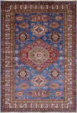 Blue Super Kazak Hand Knotted Wool Rug - 5' 8" X 8' 2" - Golden Nile
