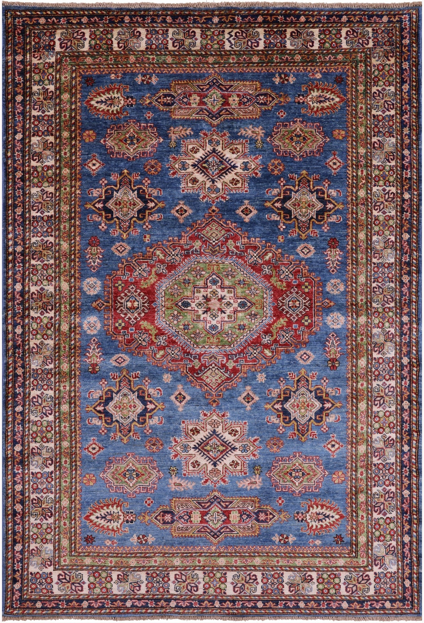 Blue Super Kazak Hand Knotted Wool Rug - 5' 8" X 8' 2" - Golden Nile