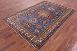 Blue Super Kazak Hand Knotted Wool Rug - 5' 8" X 8' 2" - Golden Nile