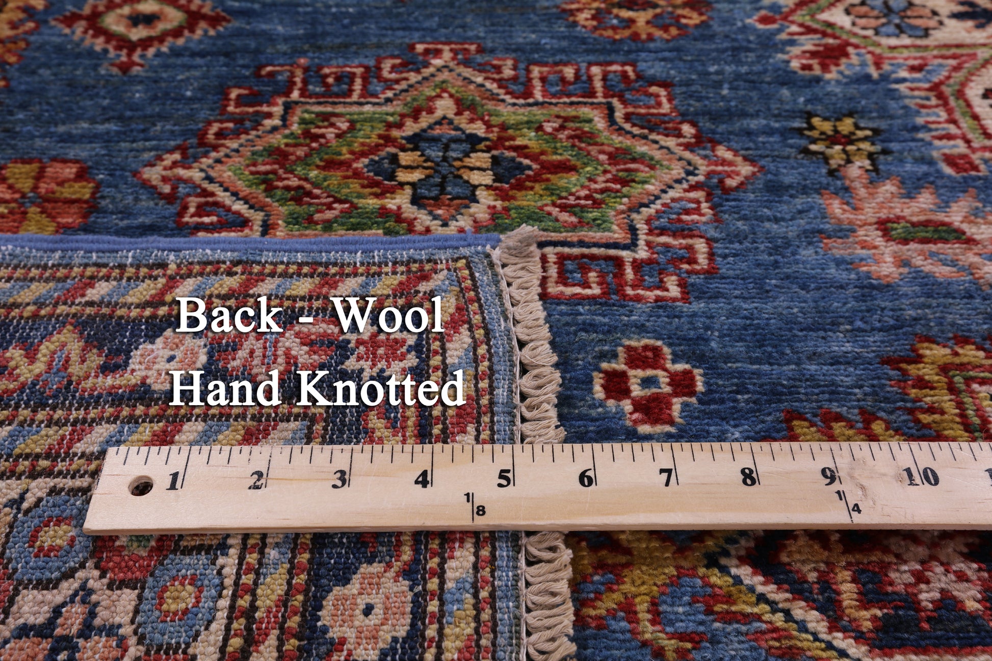 Blue Super Kazak Hand Knotted Wool Rug - 5' 8" X 8' 2" - Golden Nile