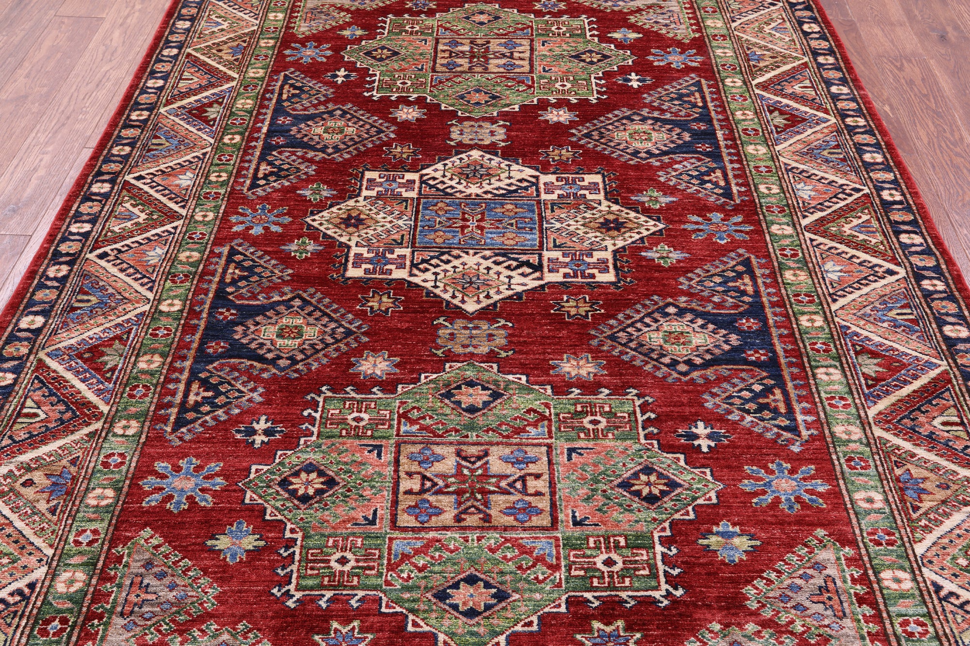 Red Super Kazak Handmade Wool Rug - 5' 9" X 7' 10" - Golden Nile