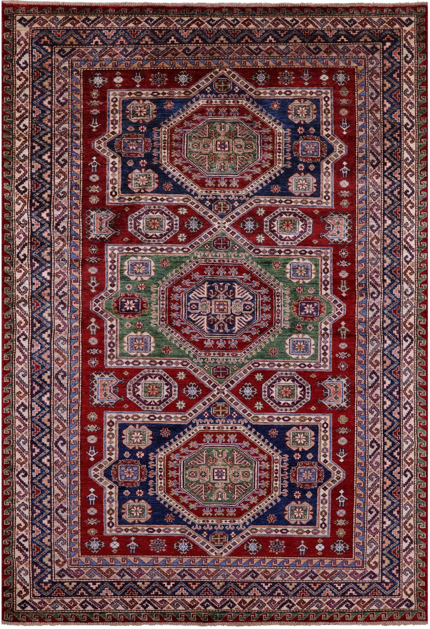 Red Super Kazak Hand Knotted Wool Rug - 6' 0" X 8' 10" - Golden Nile