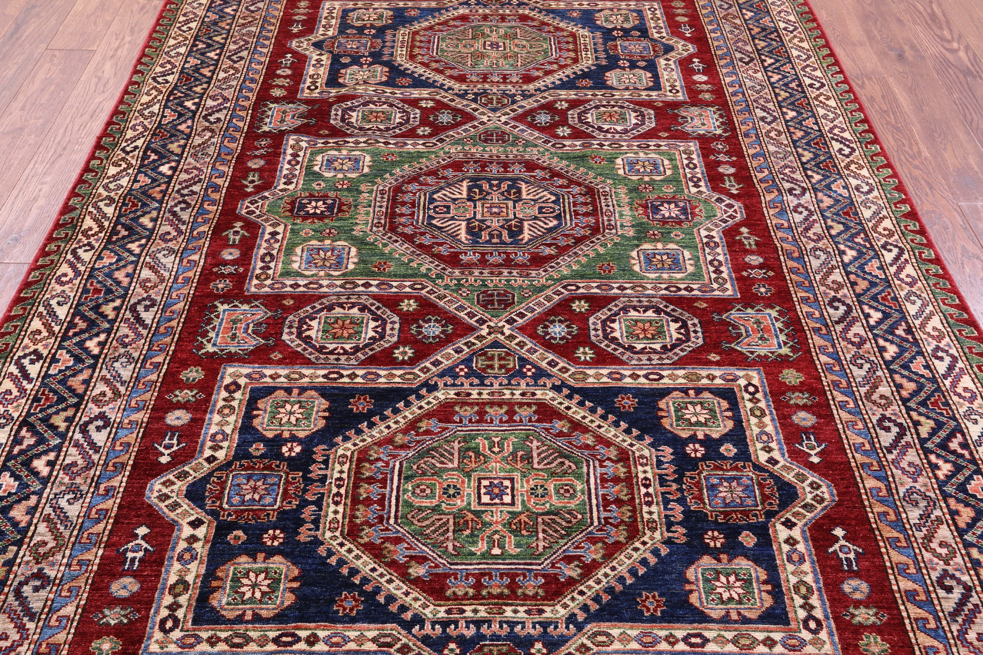 Red Super Kazak Hand Knotted Wool Rug - 6' 0" X 8' 10" - Golden Nile