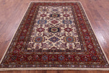 Ivory Super Kazak Hand Knotted Wool Rug - 5' 10" X 7' 9" - Golden Nile