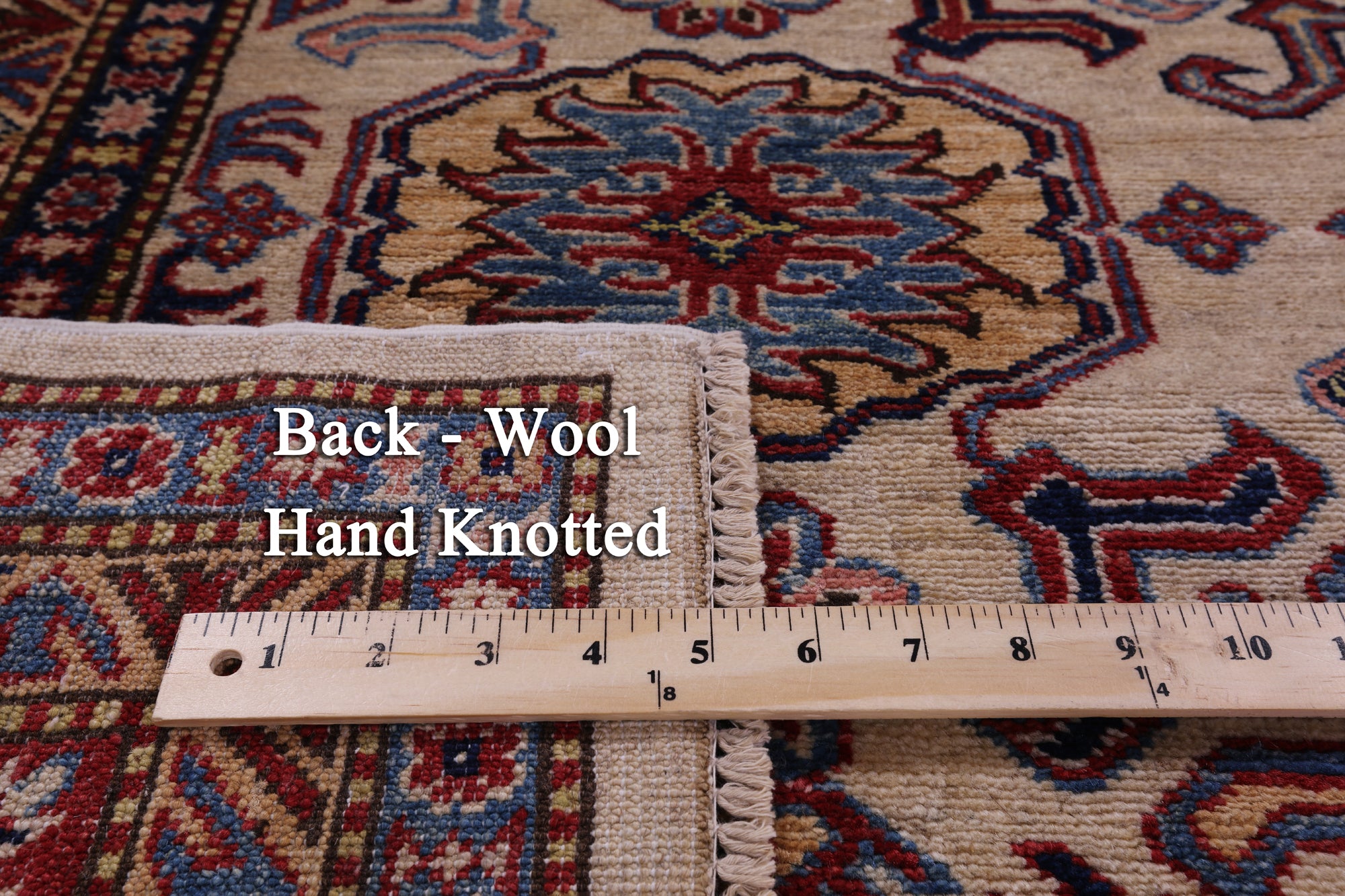 Ivory Super Kazak Hand Knotted Wool Rug - 5' 10" X 7' 9" - Golden Nile