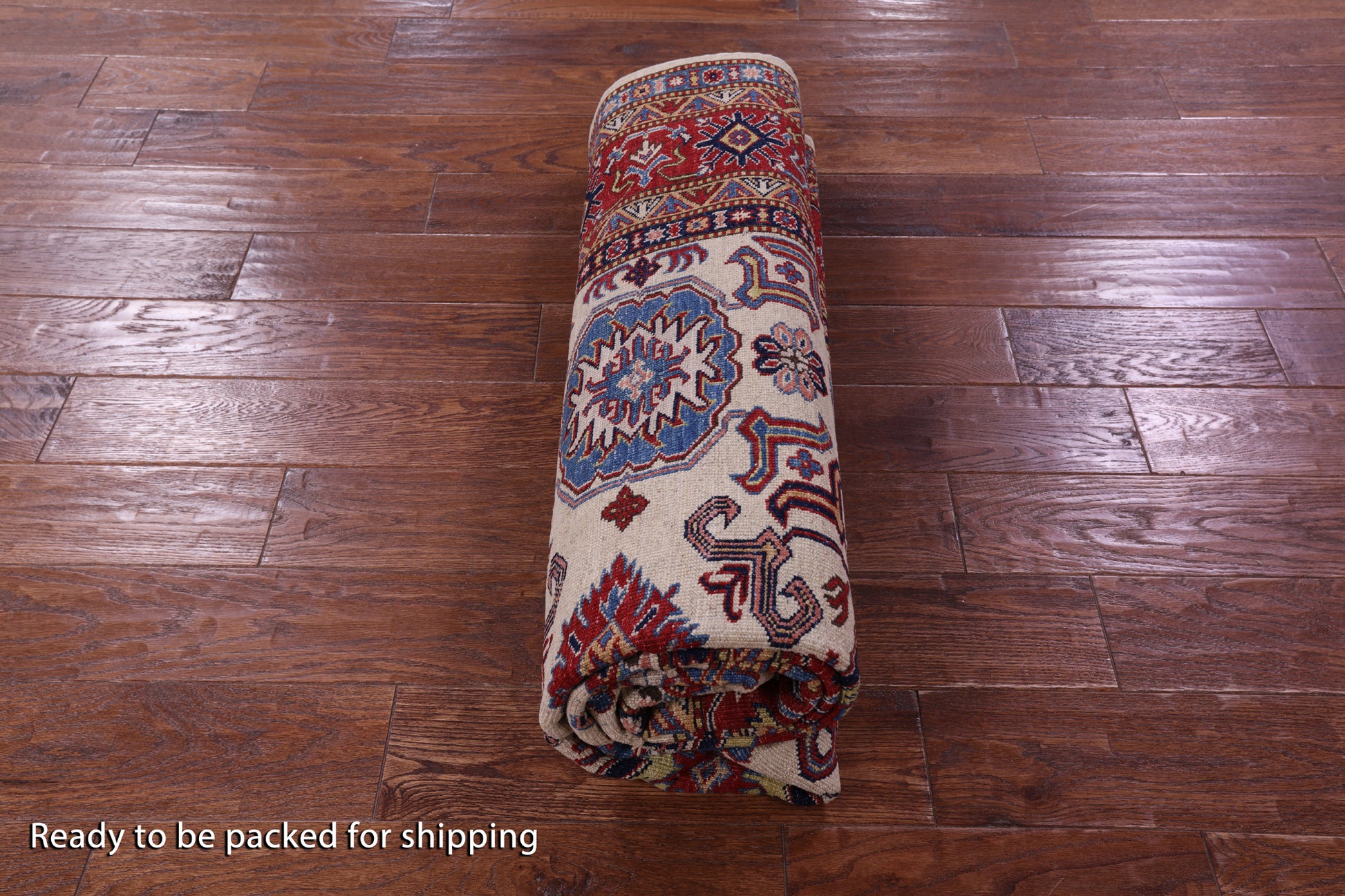 Ivory Super Kazak Hand Knotted Wool Rug - 5' 10" X 7' 9" - Golden Nile