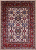 Ivory Super Kazak Hand Knotted Wool Rug - 5' 10" X 7' 9" - Golden Nile