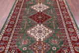 Green Super Kazak Hand Knotted Wool Rug - 5' 10" X 8' 1" - Golden Nile
