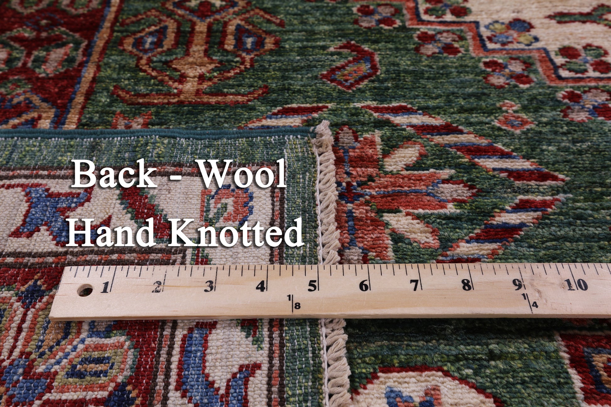Green Super Kazak Hand Knotted Wool Rug - 5' 10" X 8' 1" - Golden Nile