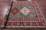 Green Super Kazak Hand Knotted Wool Rug - 5' 10" X 8' 1" - Golden Nile