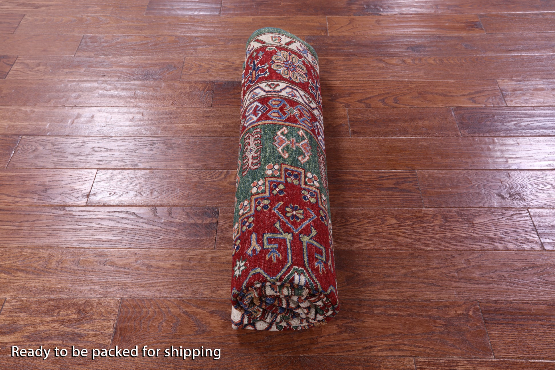Green Super Kazak Hand Knotted Wool Rug - 5' 10" X 8' 1" - Golden Nile