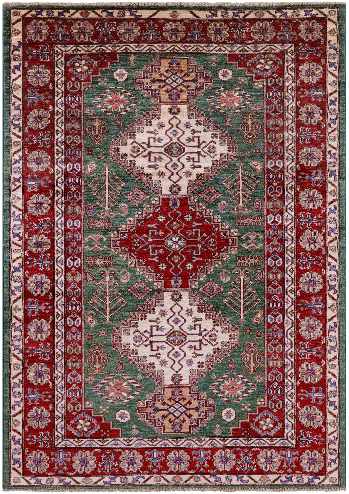 Geometric Super Kazak Hand Knotted Wool Rug - 5' 8