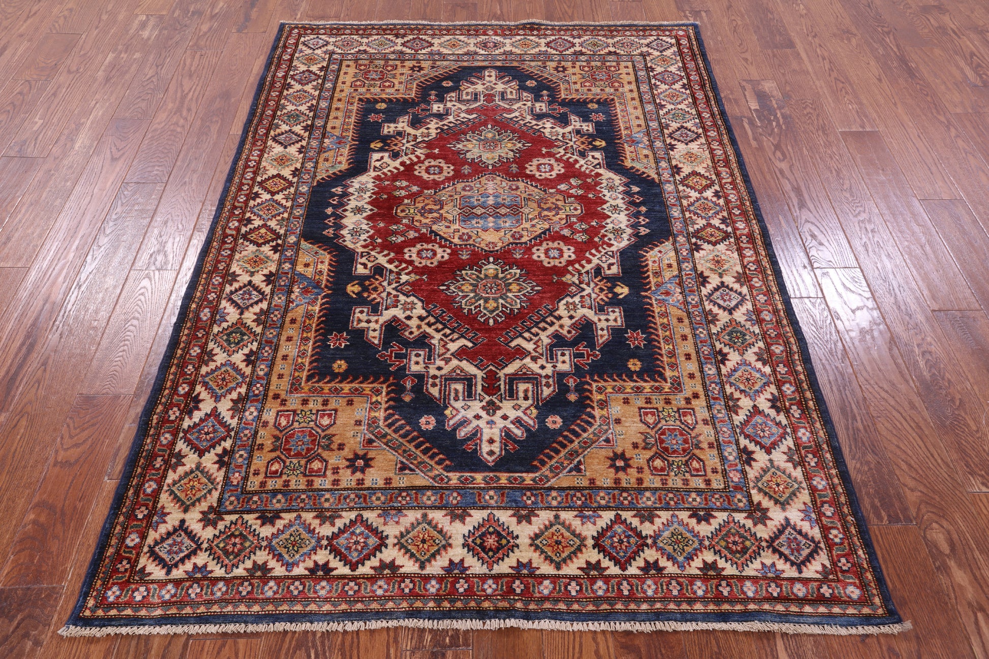 Blue Super Kazak Hand Knotted Wool Rug - 5' 0" X 6' 11" - Golden Nile