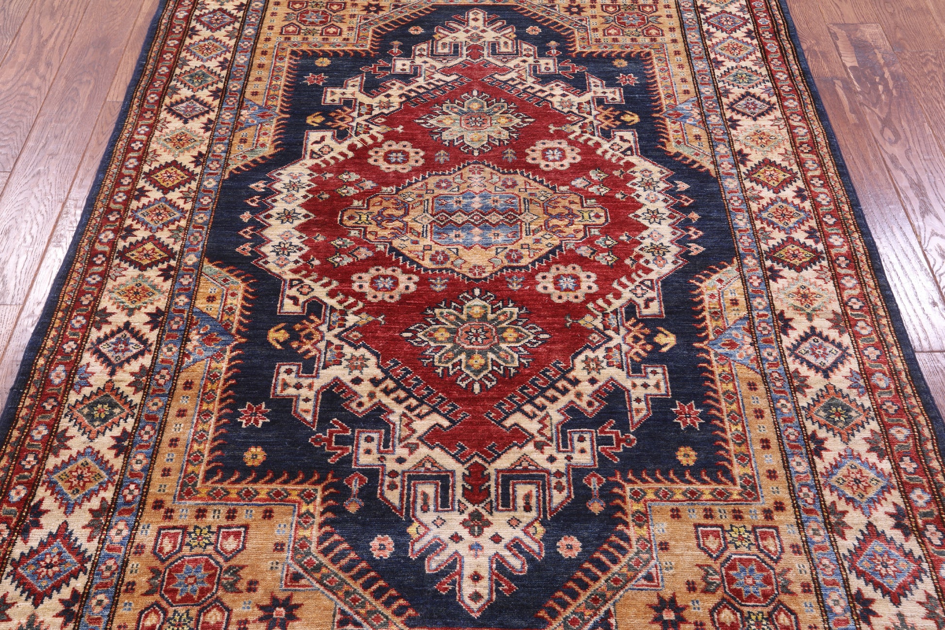 Blue Super Kazak Hand Knotted Wool Rug - 5' 0" X 6' 11" - Golden Nile