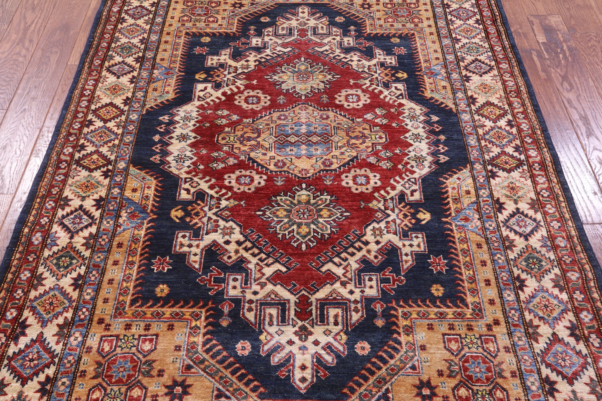 Blue Super Kazak Hand Knotted Wool Rug - 5' 0" X 6' 11" - Golden Nile
