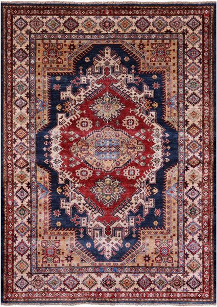 Blue Super Kazak Hand Knotted Wool Rug - 5' 0" X 6' 11" - Golden Nile