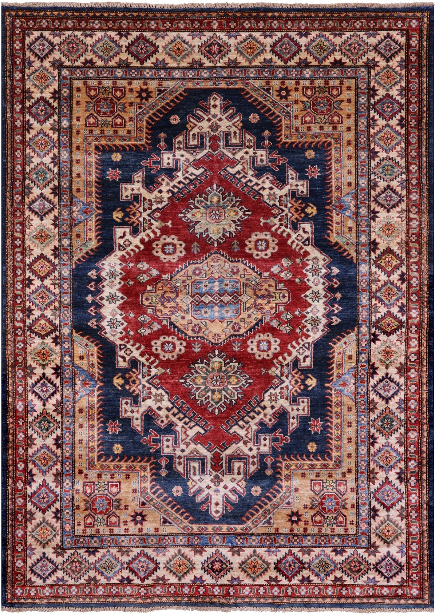 Blue Super Kazak Hand Knotted Wool Rug - 5' 0" X 6' 11" - Golden Nile