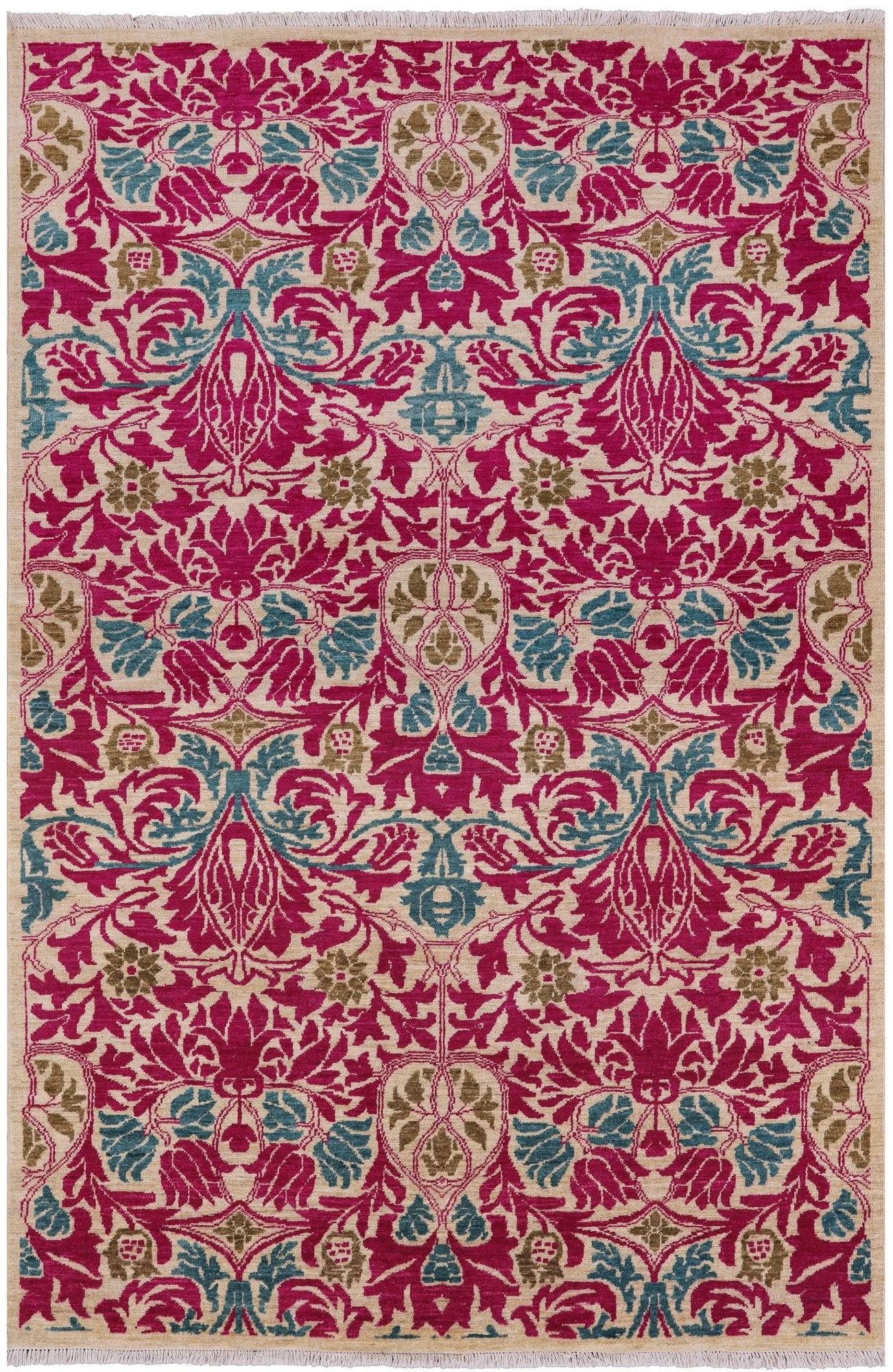 Ivory William Morris Hand Knotted Wool Area Rug - 5' 2" X 7' 8" - Golden Nile